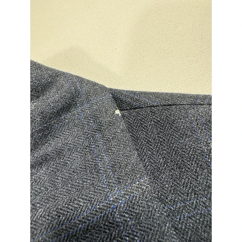 Lauren Ralph Lauren Men 44L Silk Wool Blazer Navy Windowpane Plaid Suit Jacket